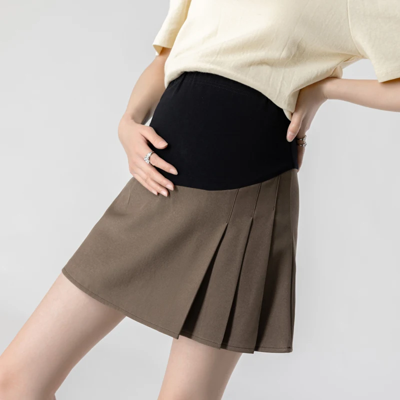 H8917# Maternity Skirt Pleated Design Dress High Waist Summer Slim Pregnancy Skirt