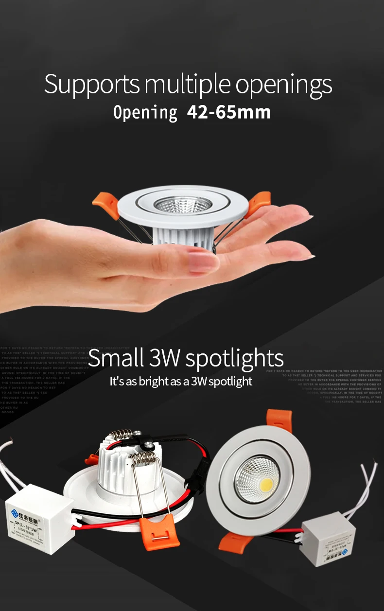 Description Picture 3 of itemRecessed mini Spotlight 【42mm-65mm hole】1w 3w LED ceiling light 110 volt 220V indoor embedded small downlight with driver set