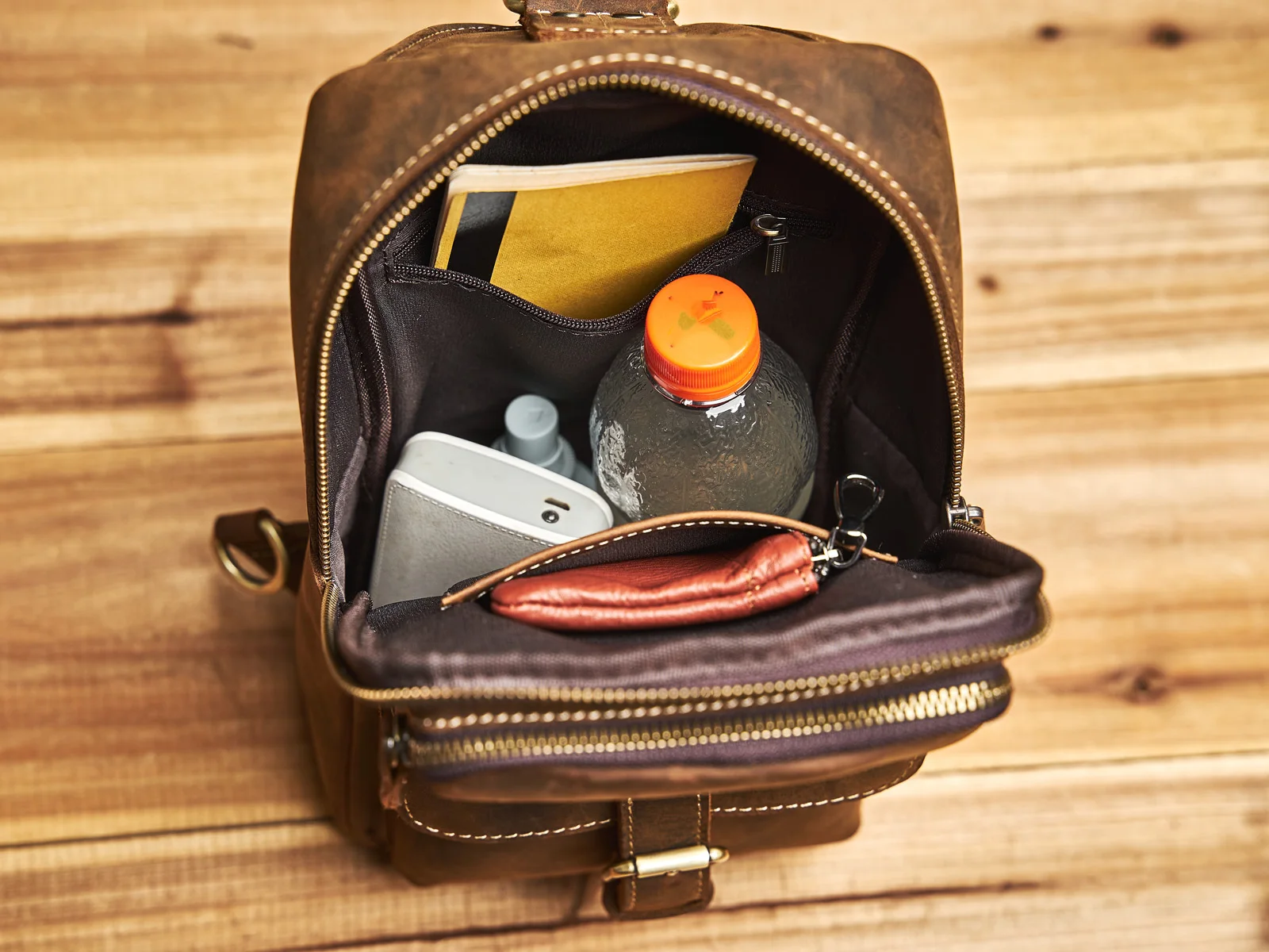 Genuine Leather Mens Sling Bag - Vintage Crossbody Chest Backpack