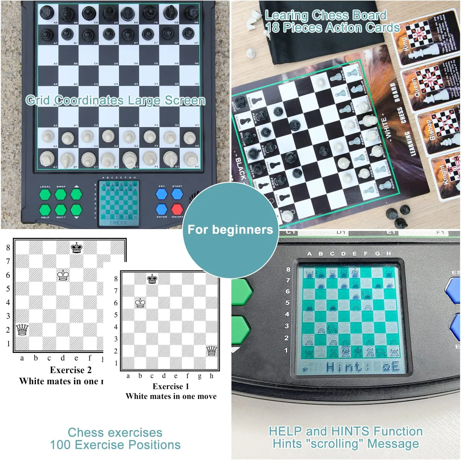 Jogo eletrônico inteligente do xadrez, parte magnética, placa sensorial,  painel LCD, principiante que aprendem o AI