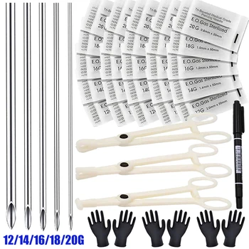 Kit Professionale per Piercing con Aghi, Pinze, Guanto e Pennarello per Orecchie, Naso, Labbra e Ombelico