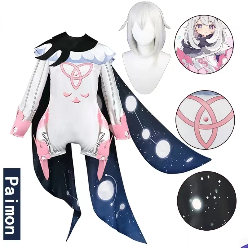 

Game Genshin Impact Paimon Cosplay Costumes Lolita Dress Anime Jumpsuits Halloween Costume for Women Bodysuit Party Uniform Wig