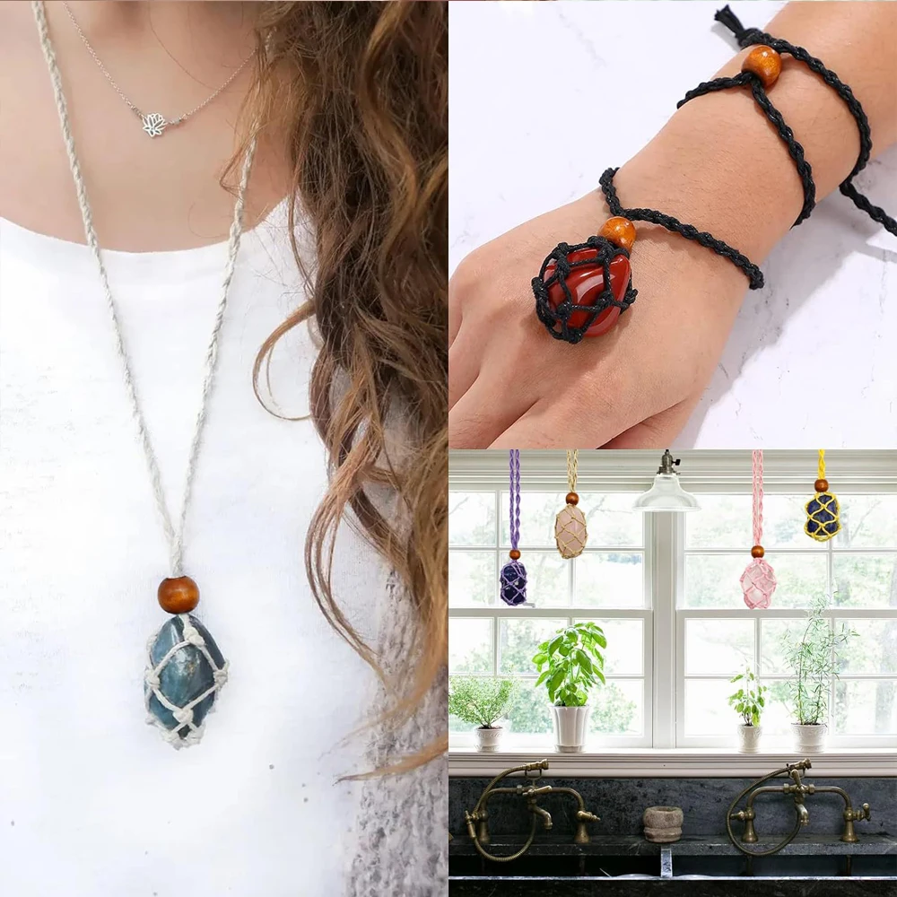 Wholesale Natural Semi Precious Crystal Raw Stone X10PCS DIY Making Woven Color Mesh Bag Necklace Chain X10PCS, Total of 20 Pcs