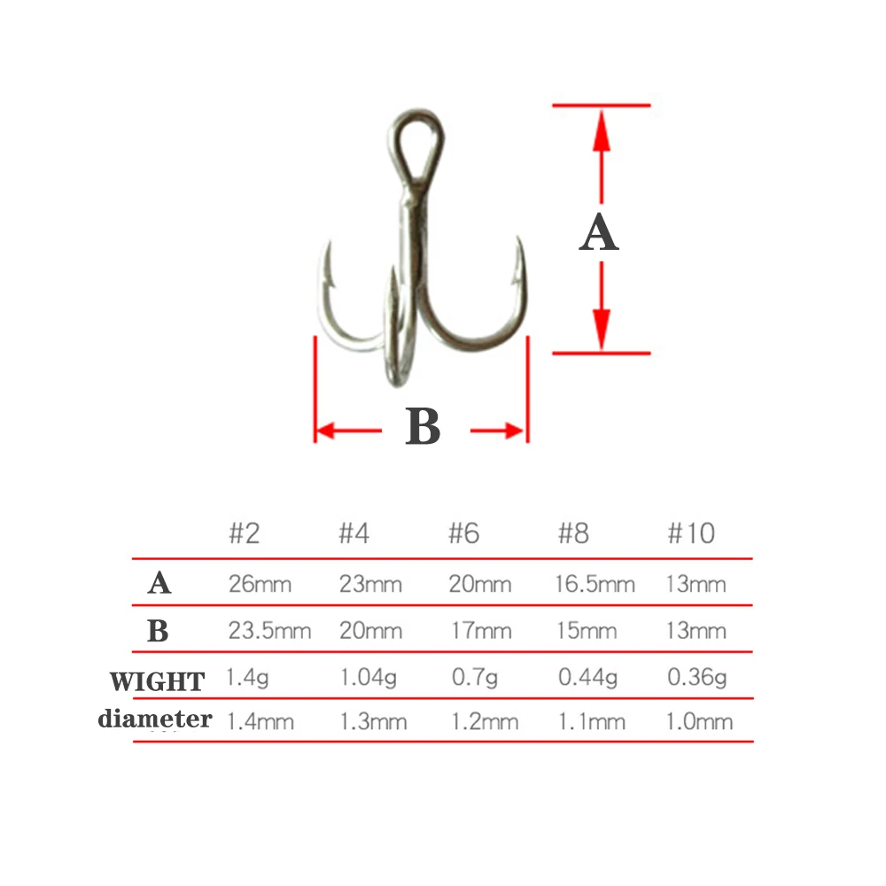 50pcs Super Strong Treble Hooks 2#4#6# High Carbon Steel Fishhooks