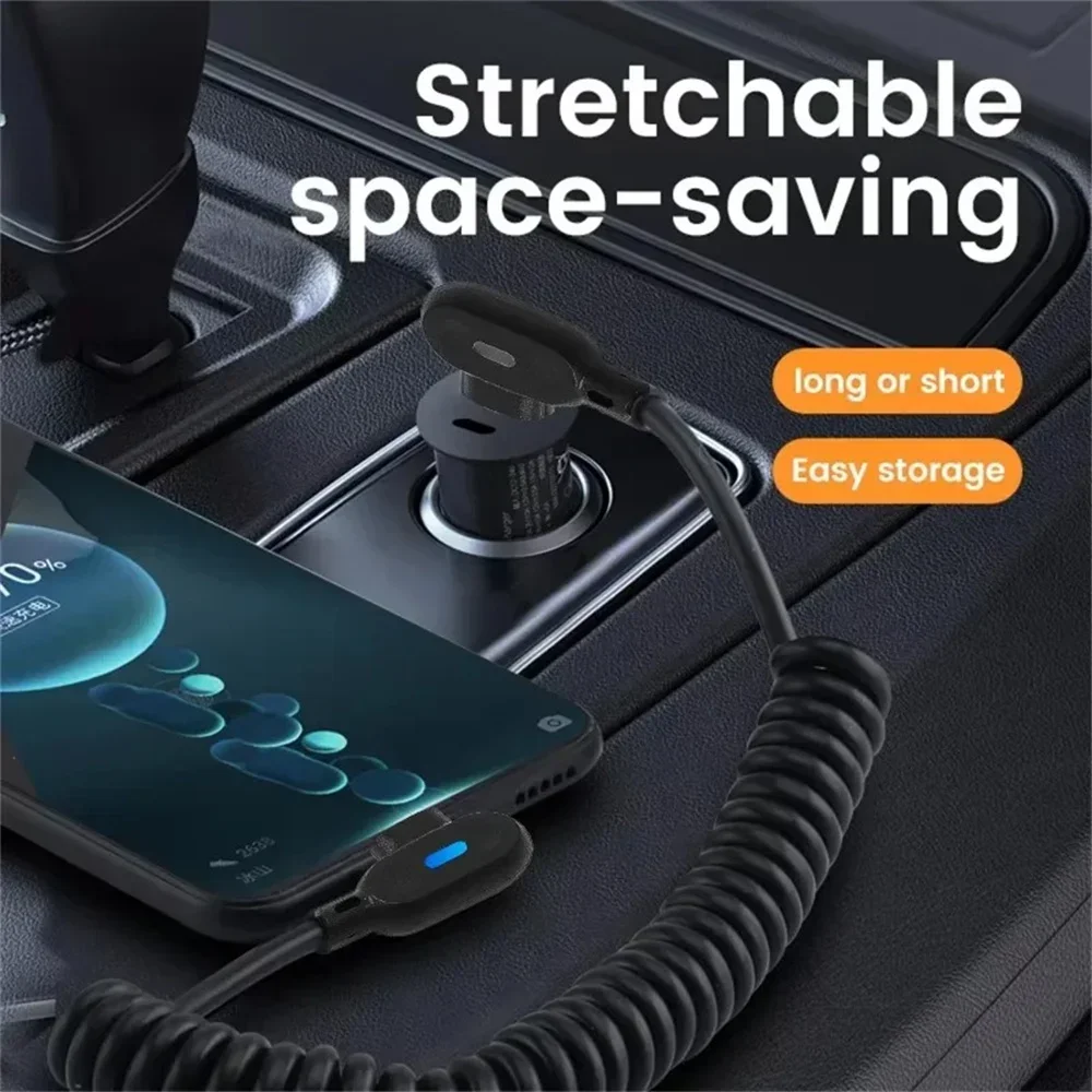 Ultra-Fast 6A Elbow Spring USB-C to USB-C Cable PD Car Spring Fast Charging Right Angle Data Sync USB Type C Charger Cable
