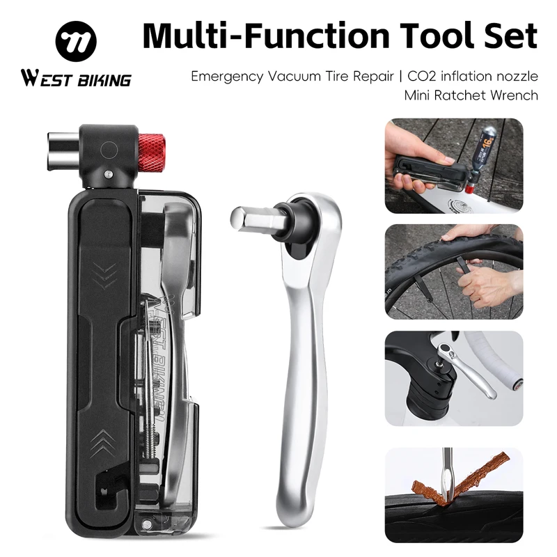 WEST BIKING 15-in-1 Multifunktions-Schraubenschlüssel-Set Tragbares Aluminium-Legierung Magnetisches Ratschenschlüssel-Set Pumpendüse Fahrrad-Reparaturwerkzeuge