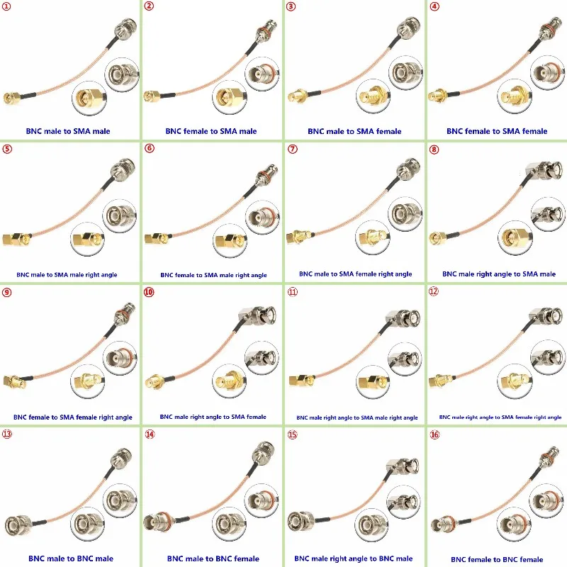 

RG316 RG-316 Coax cable BNC To SMA Male Female Connector SMA To Q9 BNC Right Anlge Crimp for Extension Low Loss Fast Delivery RF