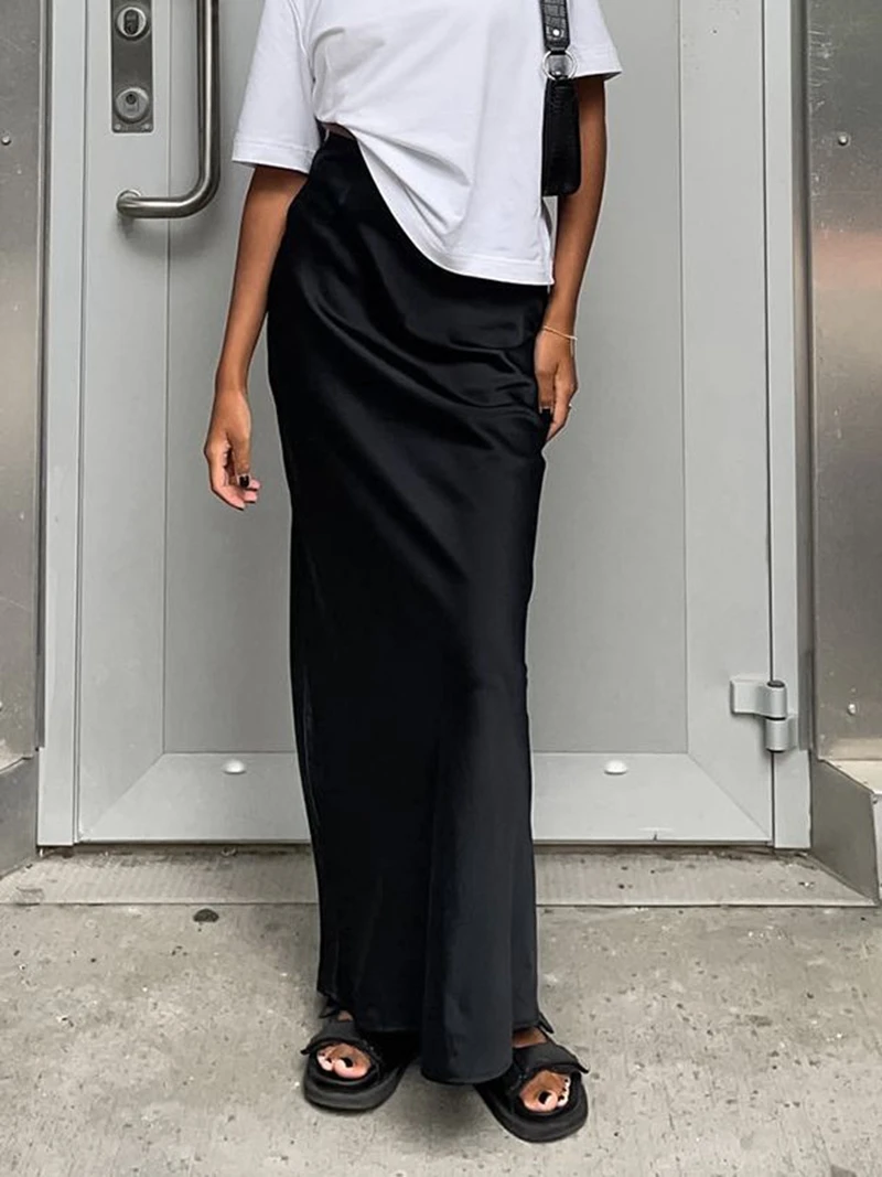 

Spring 2024 Women's Halter Skirts y2k French Commuter Satin Draped Fishtail skirt long Dress Office streetwear Slim Zipper Skirt