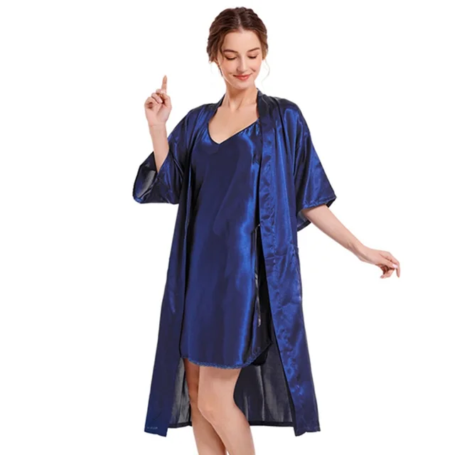 Ensemble pyjama sexy en satin pour femme, robe de pyjama soyeuse, chemise de nuit, 2 pièces