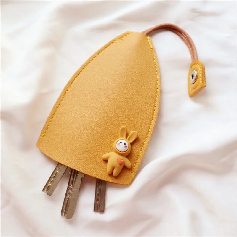 Cute Leather Pull Type Key Bag Unisex Keychain Pouch Mini Universal Car Key Holder Case Cartoon Rabbit Wallets Housekeepers Key Case Key Holder Key Organizer Key Purse
