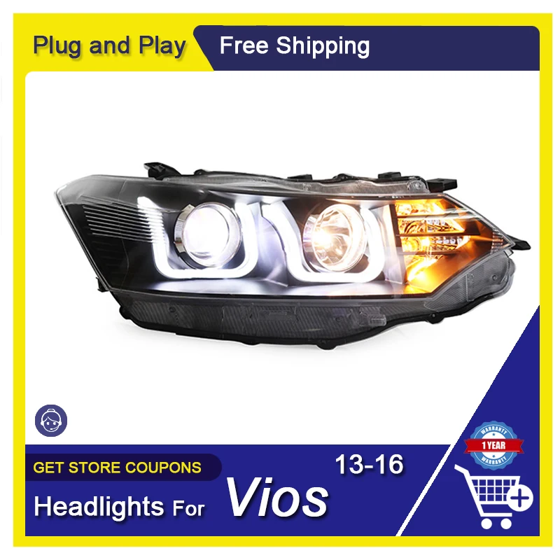 

Car Front Signal Lights Assembly For Toyota Vios 2013-2016 Headlights Assembly LED DRL Bi-xenon Lens Headlight Auto Accessories