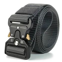 Men's Tactical Sports Belt with Quick - Release Buckle - Durable Polyester Fiber - 120cm (Gray golden ear)