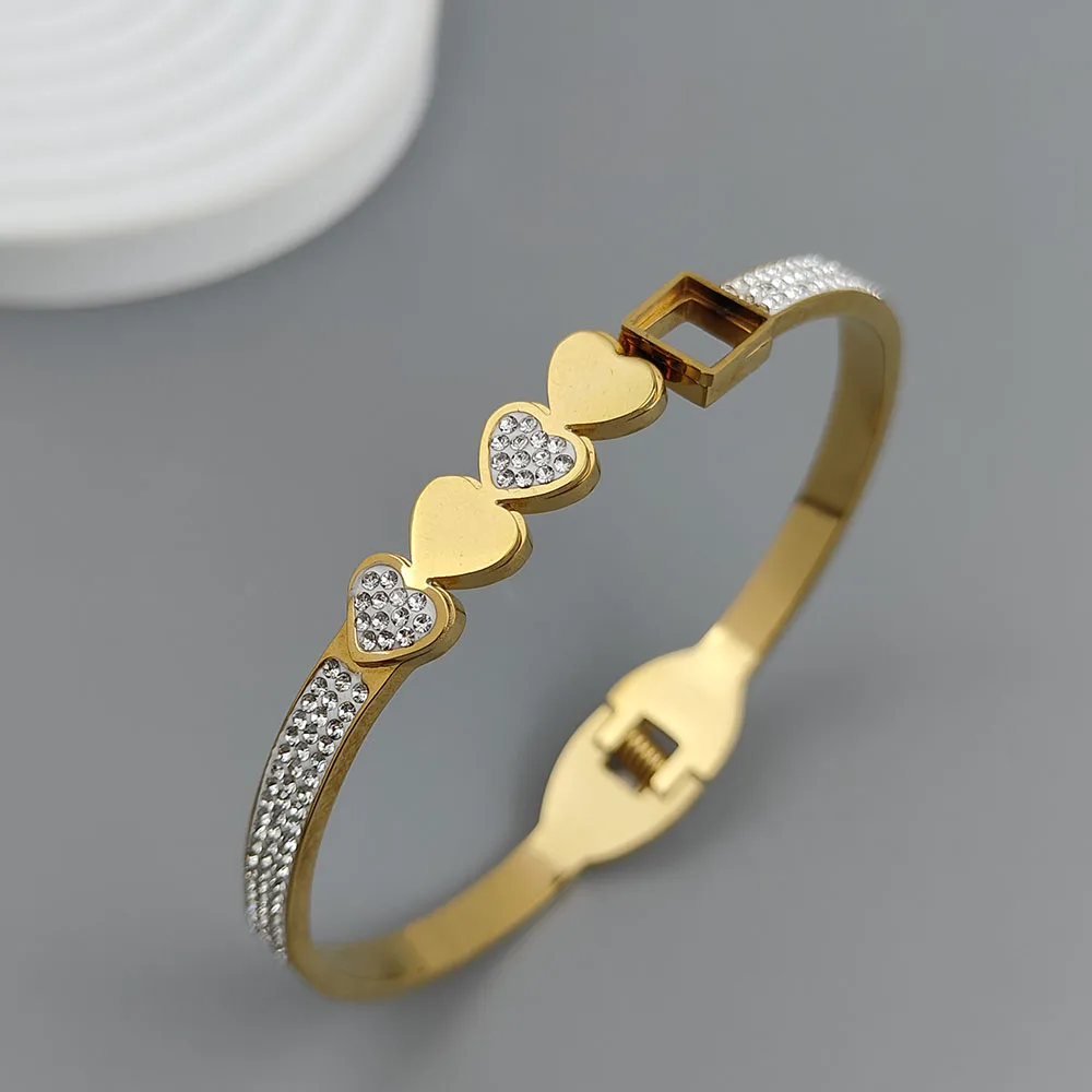 Love Zircon Gold-plated Stainless Steel Bracelet 18K Waterproof Couple Bracelet Wife Gift Bangle Bracelet Stainless Steel Bracelet Zircon Bracelet