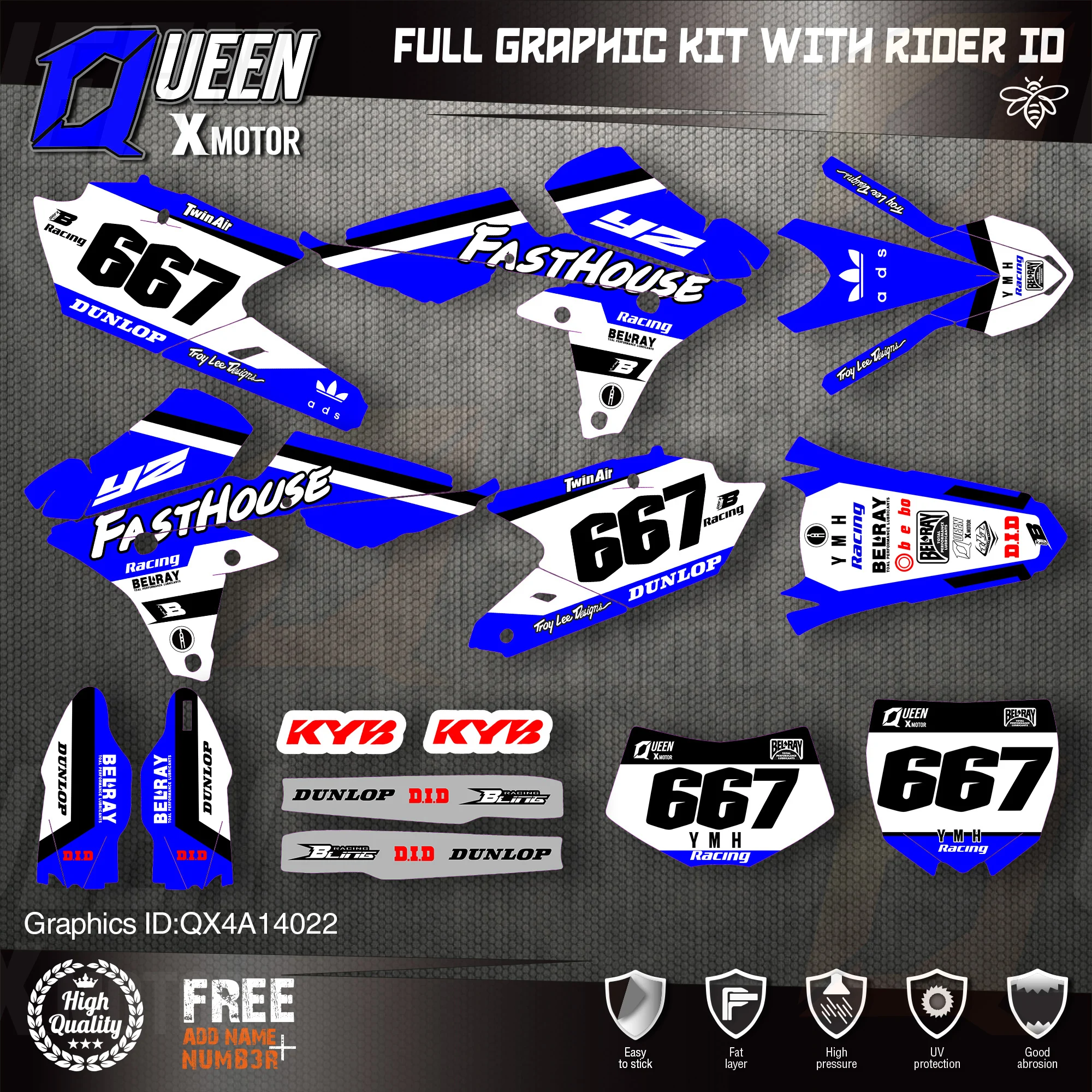 

QUEEN X MOTOR Custom Team Graphics Backgrounds Decals 3M Stickers Kit For YAMAHA 14-18YZ250F 15-18YZ250FX WRF250 14-17YZ450F 022
