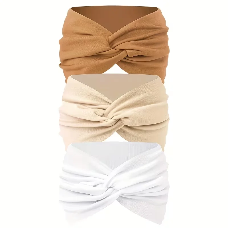 3PCS Women's Wide Hair Band in Elastic Solid Color, Anti-Slip Hair Accessory for Exercise, Multi-Functional Accessory