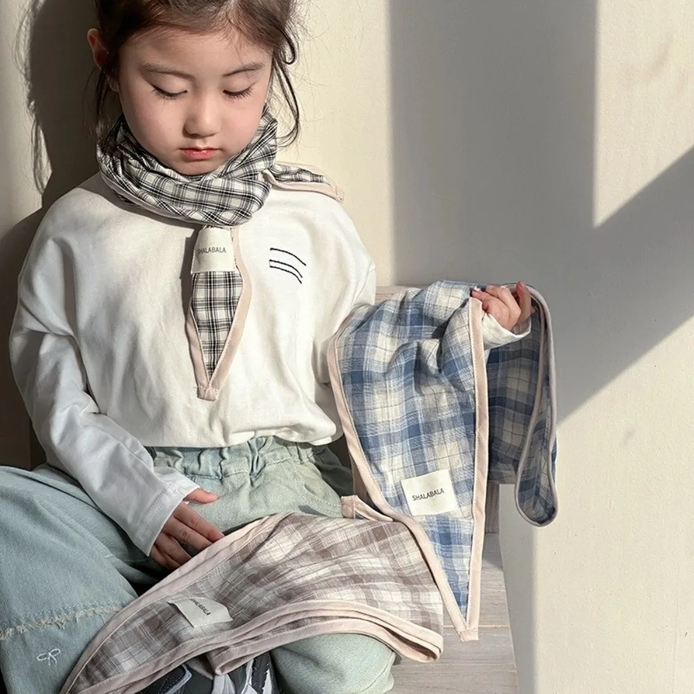 레트로 한국 어린이 스카프 스트라이프 달콤한 삼각형 반다나 체크무늬 남아 여아 허리 스카프 터번