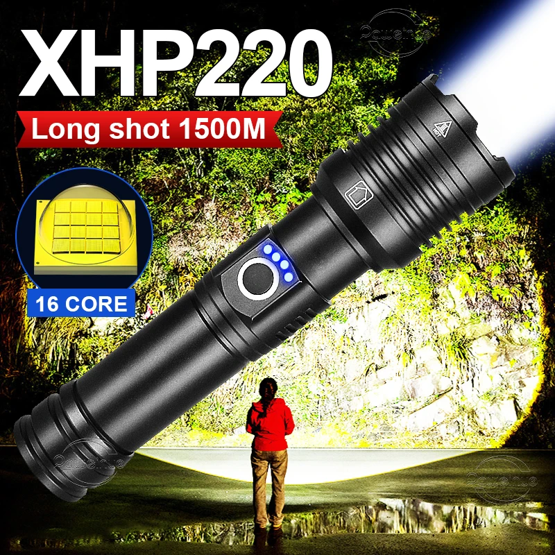2022 XHP220 High Power LED Flashlights USB Rechargeable Tactical 250000lumen 5Modes Torch