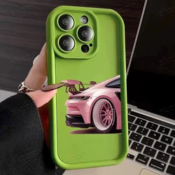 Chic Pink Car Pattern Silicone Phone Case - Shockproof Cover - iPhone 15 Plus (Green - YYDSF1064)