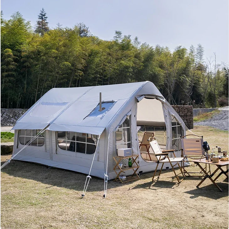 Description Picture 5 of itemInflatable 10 square meters camping tent 6-8 person space chimney design windproof and rainproof  no need to build