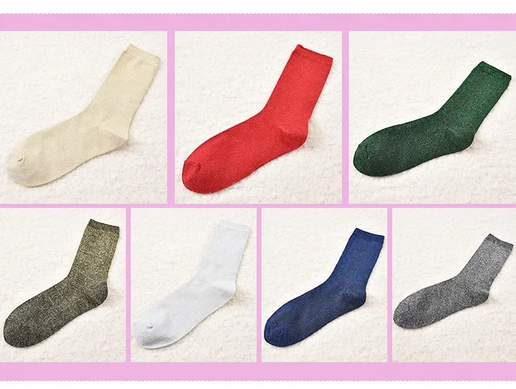 Description Picture 4 of itemWomen's Glitter Tube Gold and Silver Silk Material Socks Christmas Solid color Shiny High elastic Fashionable Summer Sock