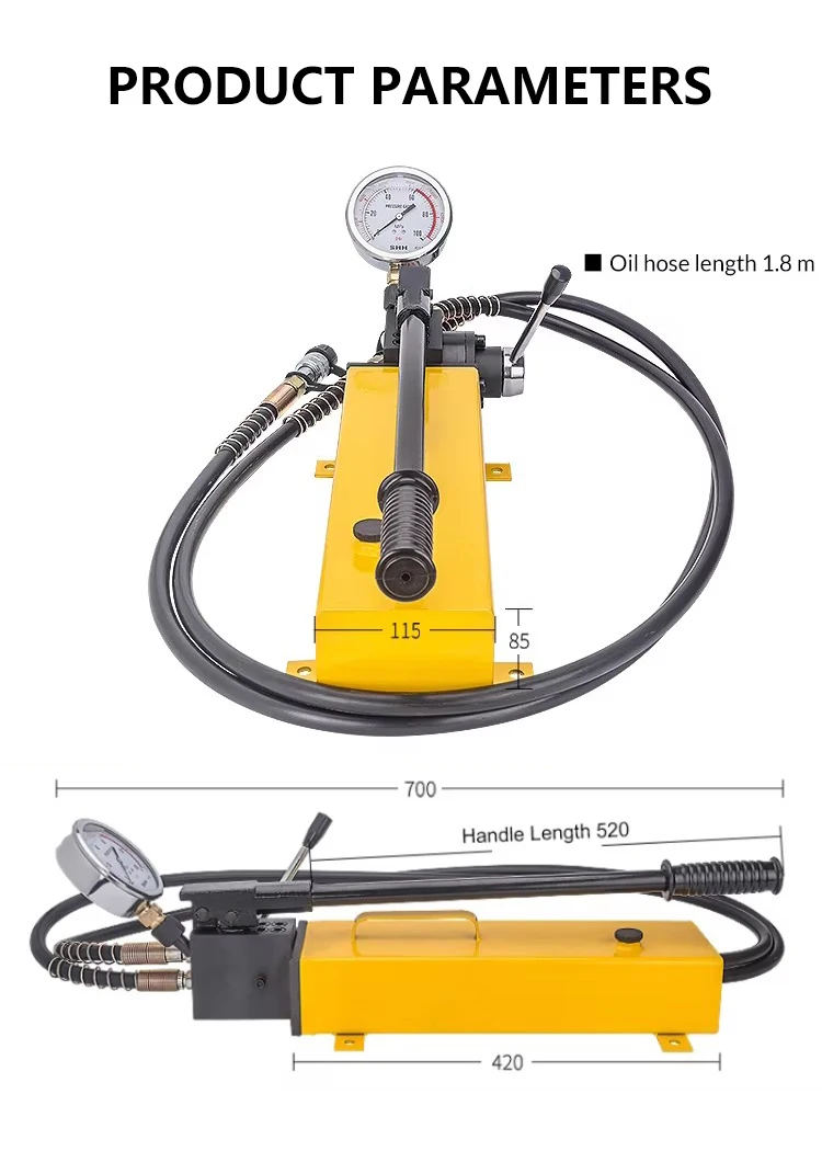 CP-800S Manual Hydraulic Pump 700kg/cm² High Pressure 3000cc Oil Tank 1.8m Hose