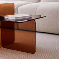 Table d'appoint en verre trempé brun courbé, table d'appoint transparente, table de canapé moderne, meuble d'appoint pour salon, chambre, bureau à domicile 3