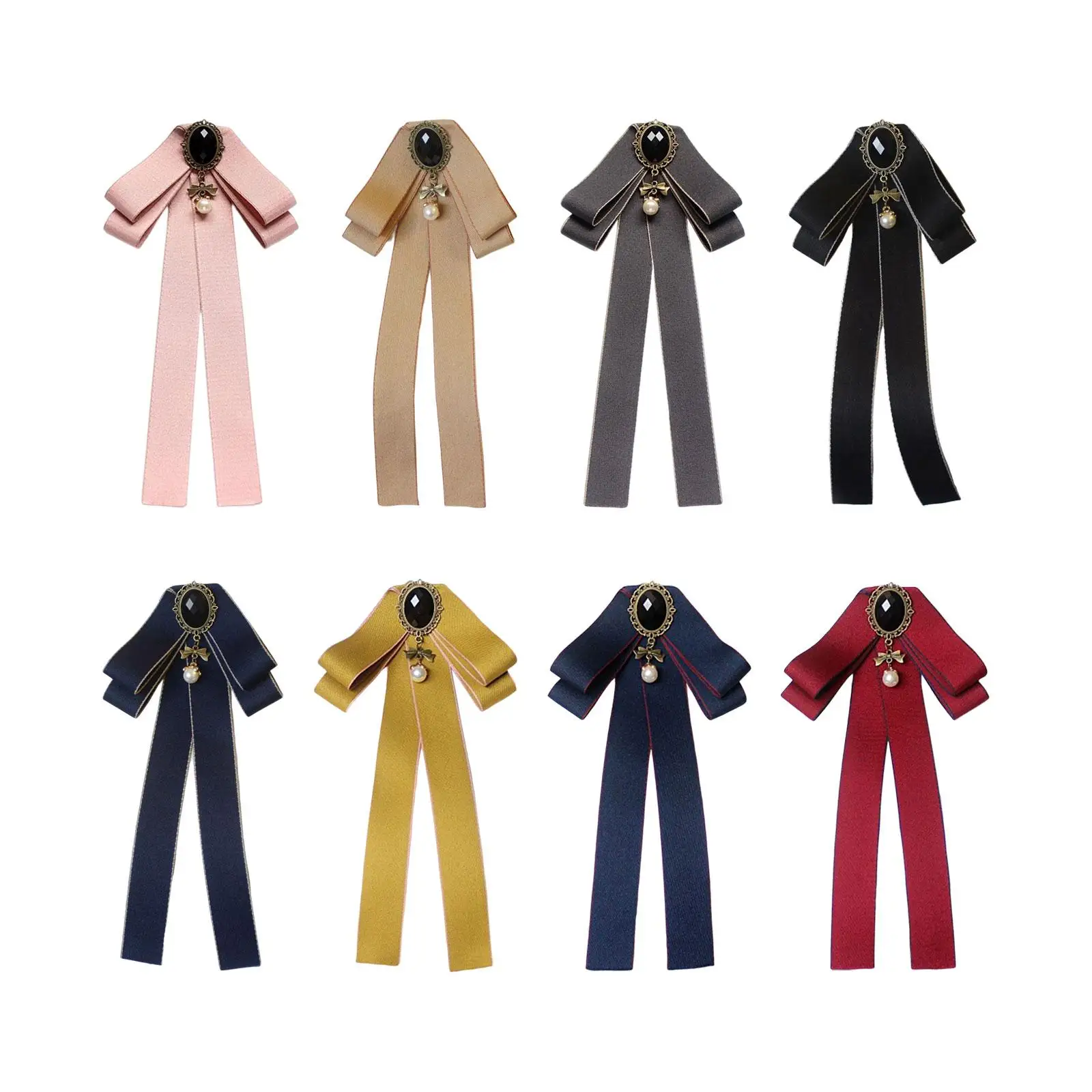 

Ribbon Bow Tie Brooch Jabot Elegant Neckties Bowknot Brooch Pin Neck Tie Pre Tied Ties for Uniform Banquet Blouse Lady Daily Use