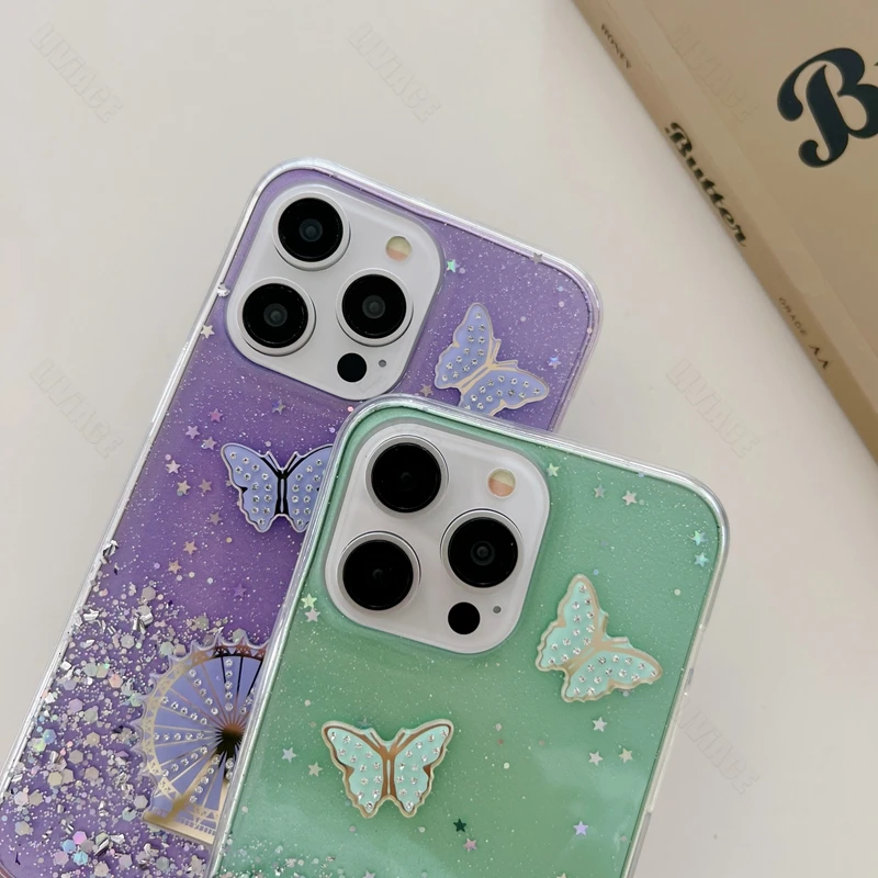 Coque de téléphone scintillante papillon Quicksand, étui pour Xiaomi Redmi Note 11 9 8 Max Plus 10 12 4G 5G 10S 9S 11S 12S 11E Pro_voghion.com