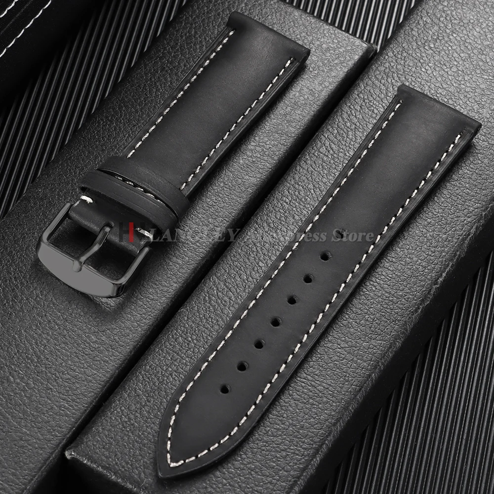 Vintage Dark Brown Cowhide Leather Watch Strap with Pins and Buckle - 20mm/22mm