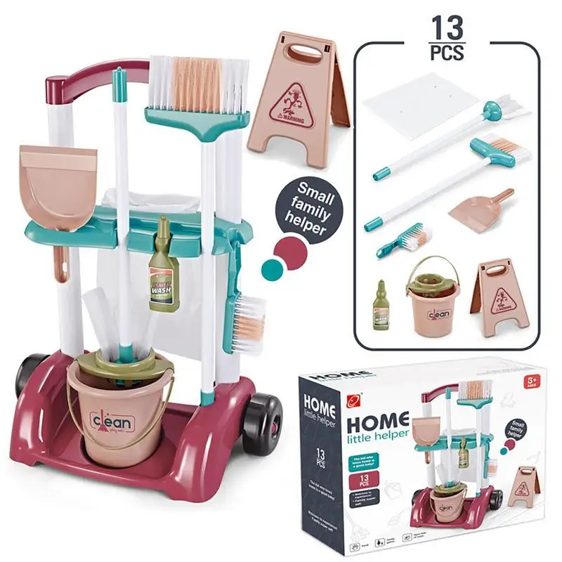 Simulation Cleaning Tool Cart Pretend Play Kids Toys Broom For Children Home Cleaning Hygiene Toys Vacuum Cleaner Broom Mop Set 6