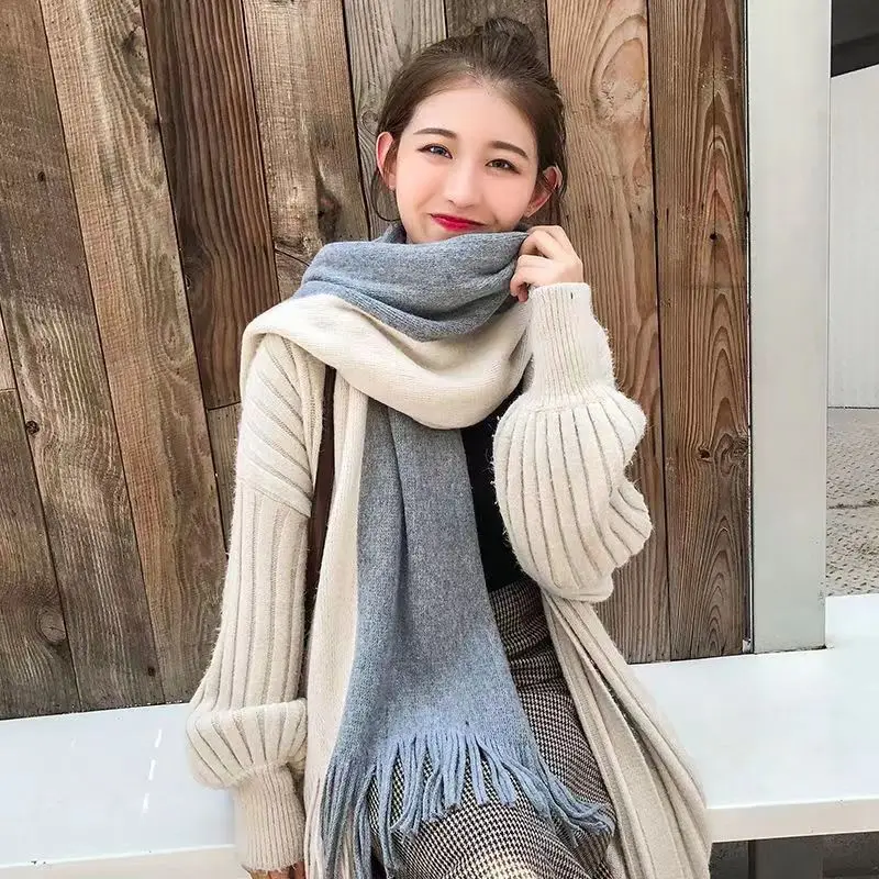 Winter Autumn New RetroImitation Cashmere Color Blocking Elegant Temperament Women Scarf Thickened Warm Defend Cold Collar Shawl
