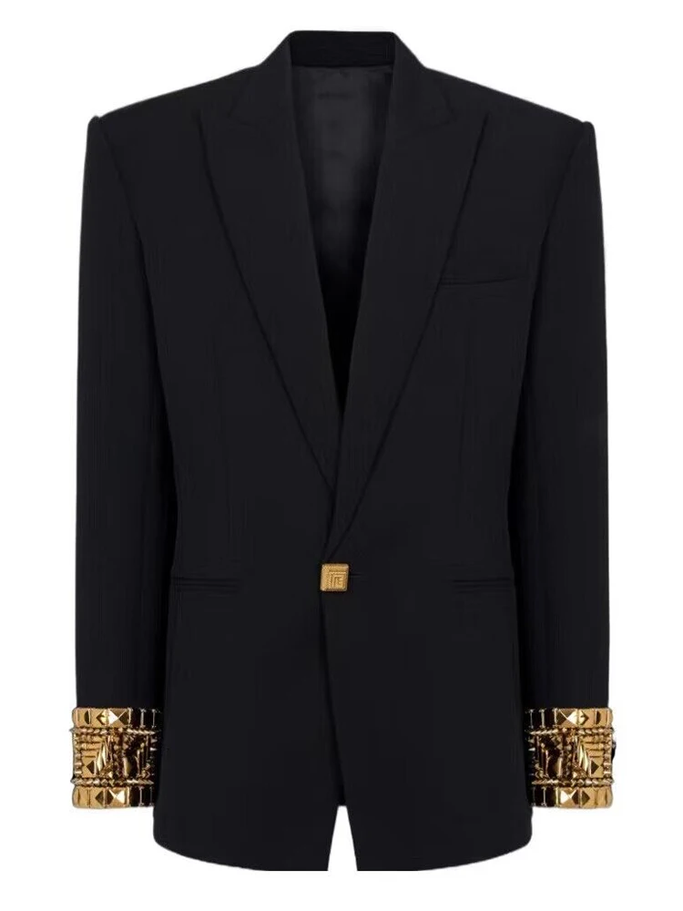 

HIGH STREET Newest Fashion 2023 Designer Jacket Women's Slim Fitting Sleeve Beading Single Button