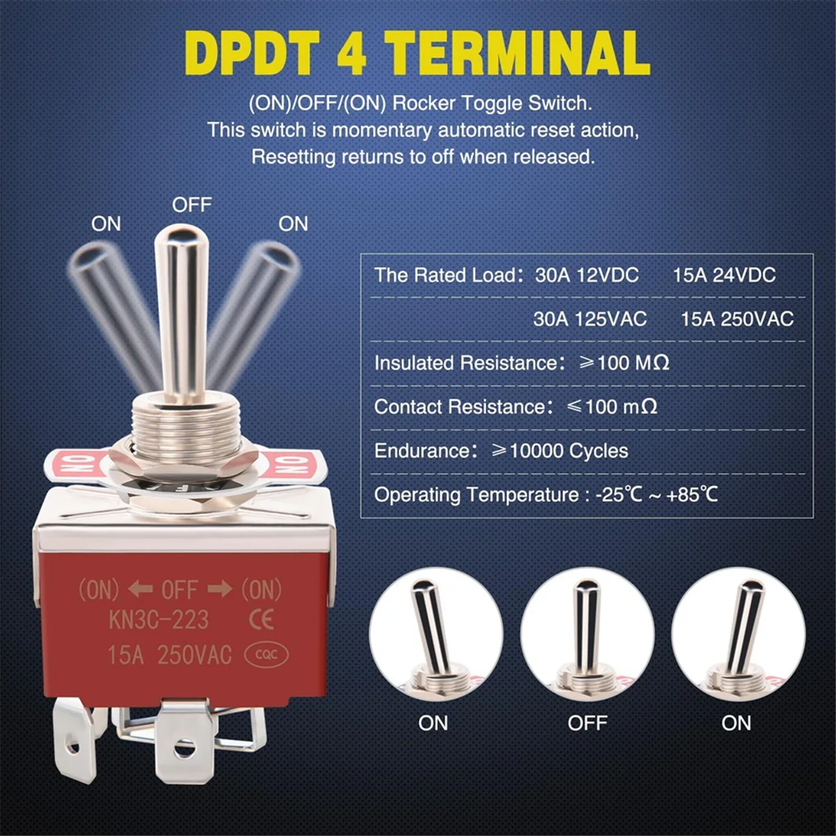 New 4Pin Reverse Polarity Toggle Switch 2PCS 12V Momentary Rocker Switch 30A on Off on DPDT 3 Position Waterproof Boot Cap