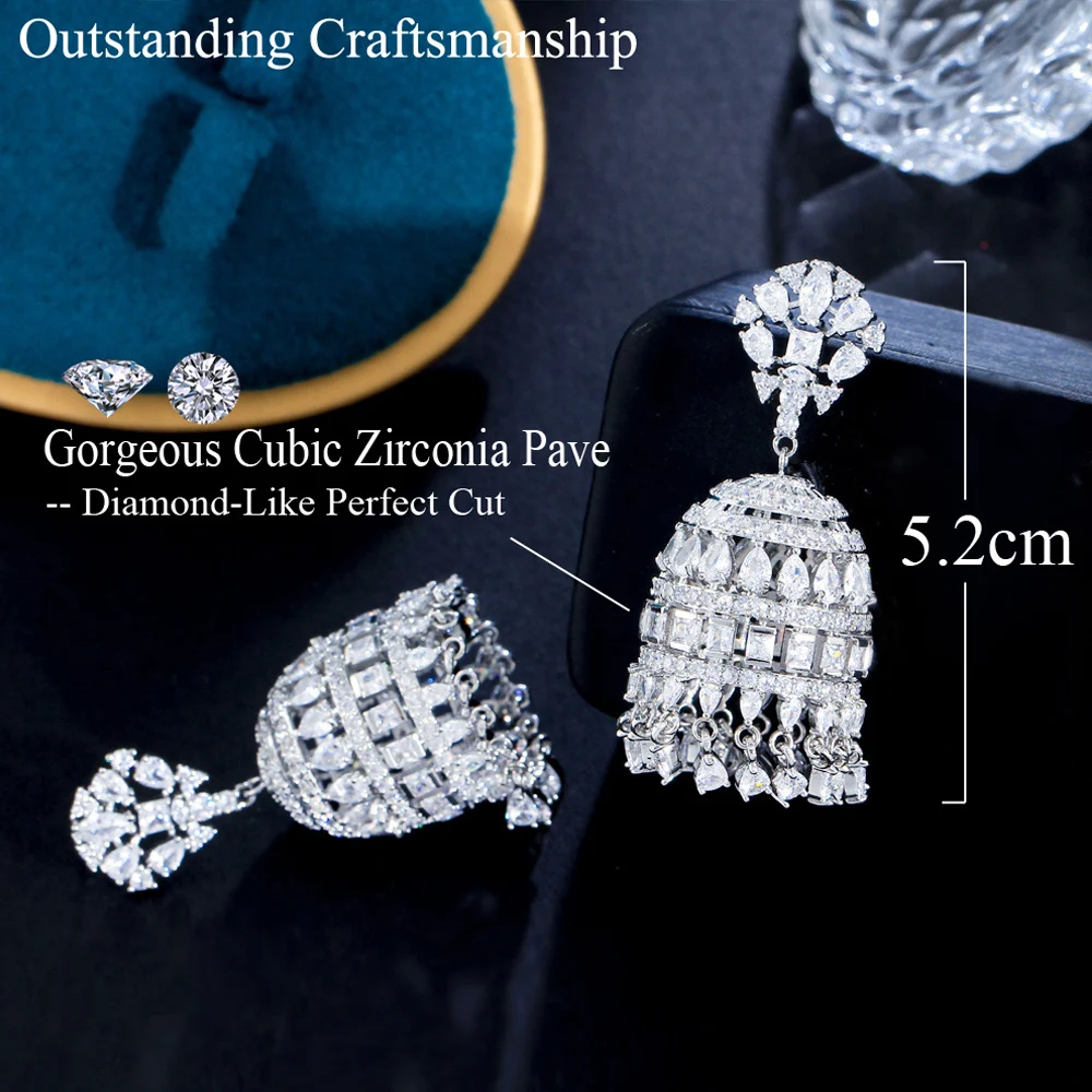 Buy White Semi Precious Stones Cubic Zirconia Hoop Jhumkas by Our Purple  Studio Online at Aza Fashions.