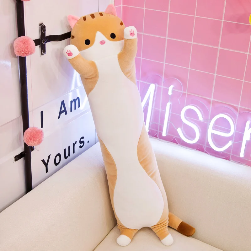 부드럽고 긴 고양이 베개 봉제 장난감, 봉제 인형, 사무실 낮잠 베개, 침대 수면 베개, 가정 장식, 어린이 소녀 선물 인형, 50cm