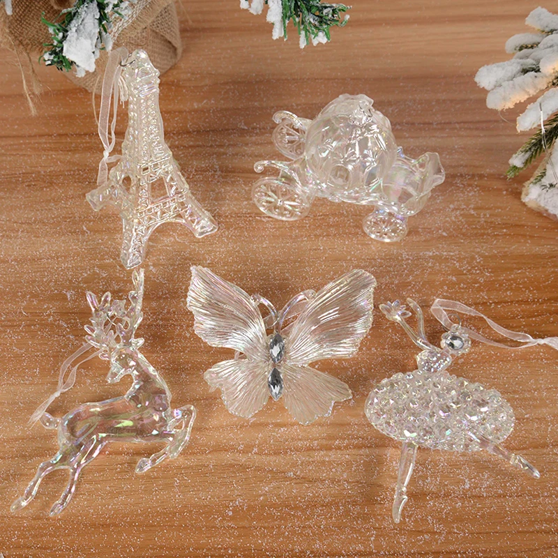 Christmas Tree Acrylic Elk Angel Doll Bell Hanging Ornaments Pendant 2024 Merry Christmas Decoration for Home 2025 New Year Gift