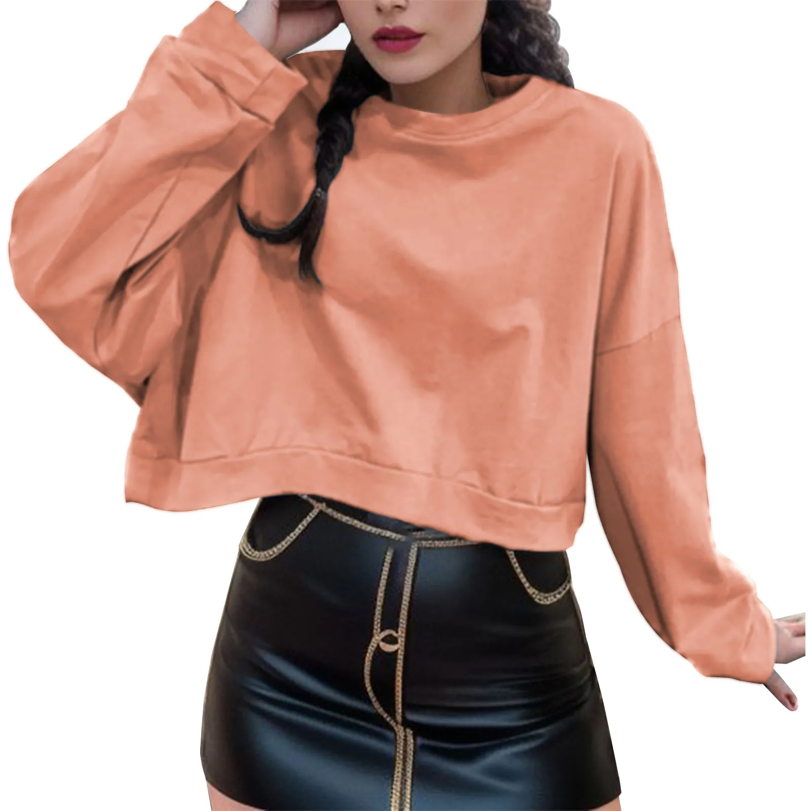 

Ladies Cropped New In Sweatshirts Thin T-Shirt Women's Korean Style Harajuku Autumn Spring Pullovers Streetwear Y2k Tops Blouse