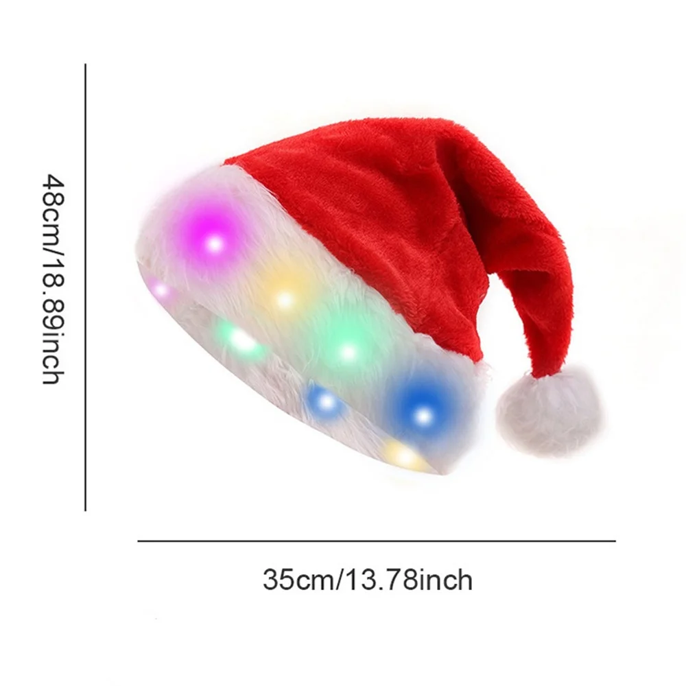 Description Picture 4 of itemFunny LED Light Up Christmas Hat Plush Santa Hats with Bright Lights New Year Festive Holiday Party Supplies for Adults Kids