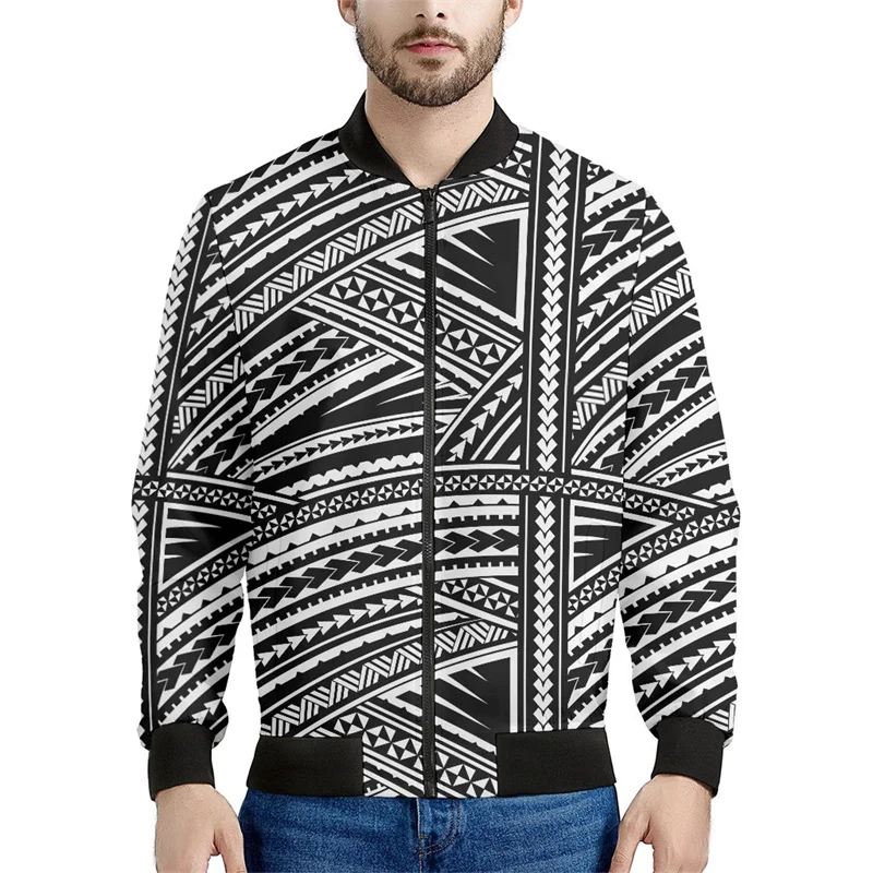 thumbnail image 1 of Chaqueta con cremallera maorí en blanco y negro para hombres y niños, sudadera de gran tamaño con estampado 3D, chaquetas bomber de manga larga para primavera y otoño, 1 of 5
