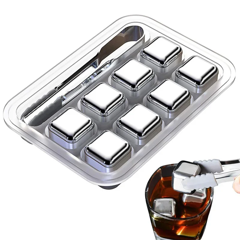 4/6/8 Pcs Stainless Steel Ice Cubes Set Reusable Chilling Stones Whiskey Wine Wine Cooling Cube Chilling Rock Party Bar Tool ice cubes whiskey stones