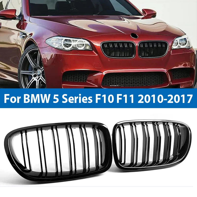 

For BMW 5 Series F10 F11 F18 2010-2017 Car Front Bumper Kidney Grill Double Line Gloss black Grille Racing Grills