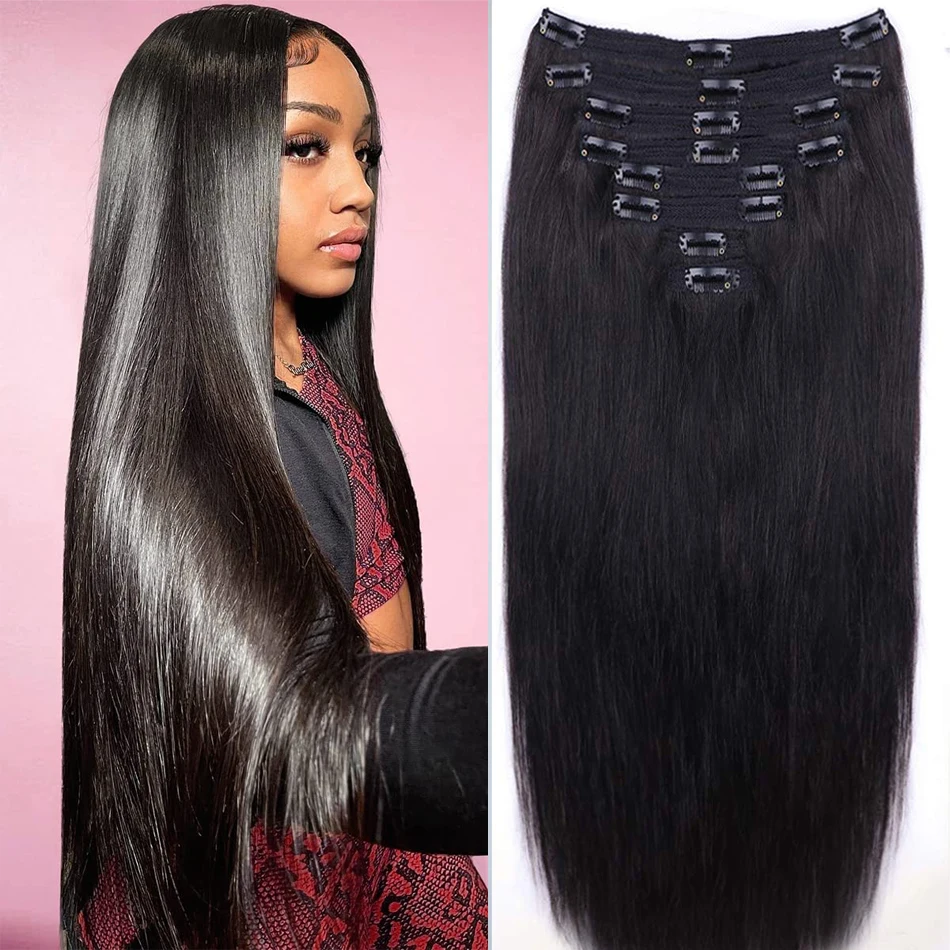 Clip In Hair Extension Natural Human Hair Straight Clip In Extension Full Head Brazilian Remy Hair Clip Hair Extension for Women