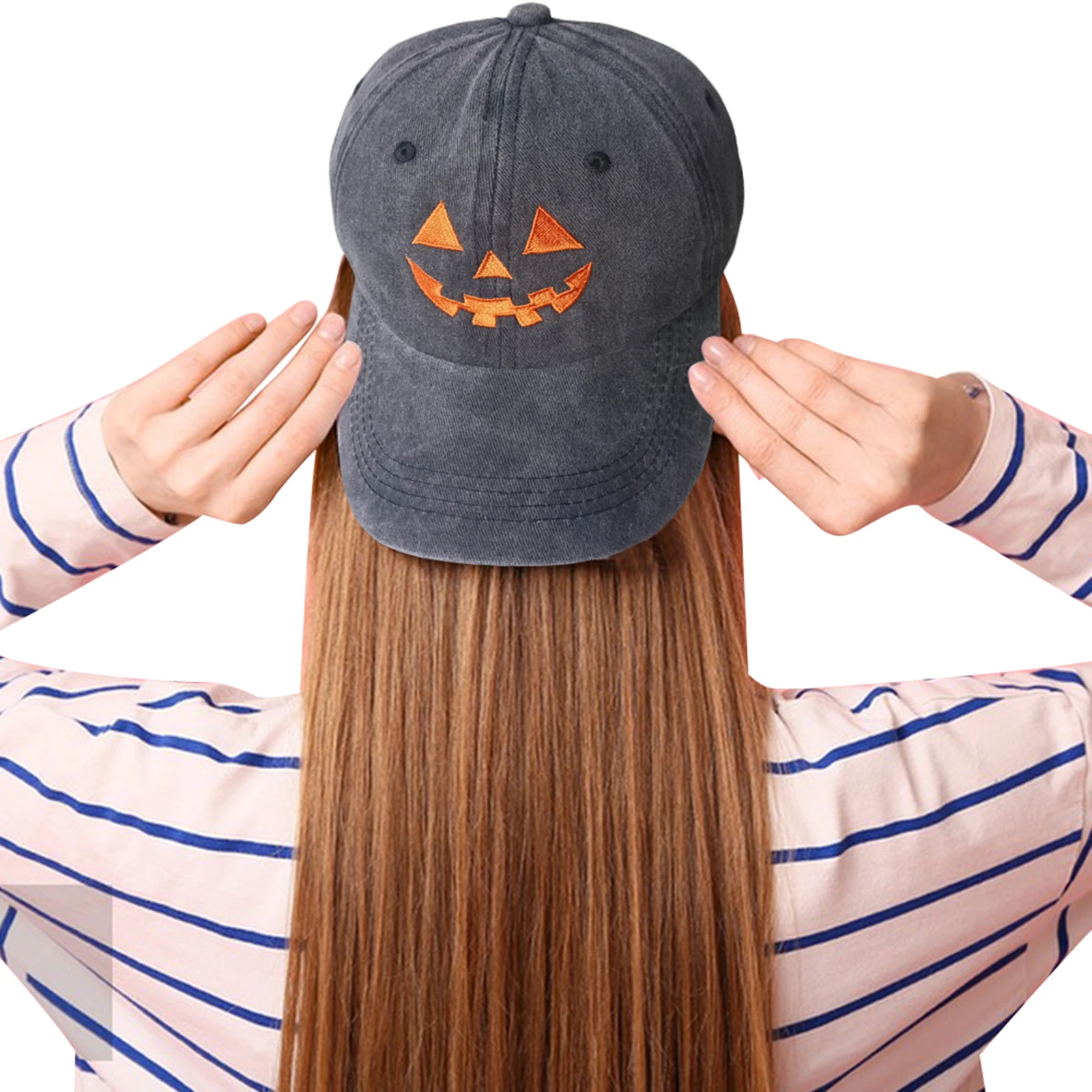 Halloween Pumpkin Hat Breathable Adjustable Baseball Cap Sun Protection Leisure Running Sun Hat for Outdoor Travel Camping