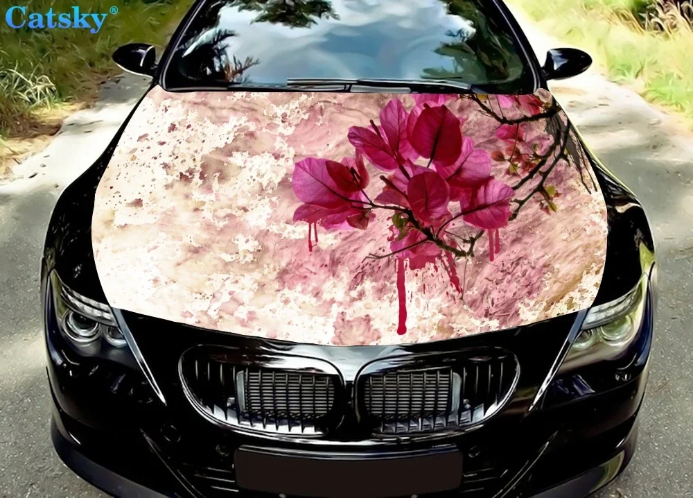 

Пользовательский розовый цветок, оформление красивой капота автомобиля, защитная крышка капота, Виниловая наклейка на автомобиль, боковая наклейка на кузов автомобиля