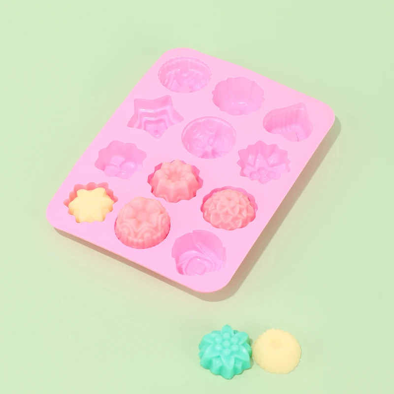 

12 Style Holes Round Flower Silicone Cake Mold 3D Flower Bake Mold Cupcake Jelly Candy Chocolate Decoration Baking Tool Moulds