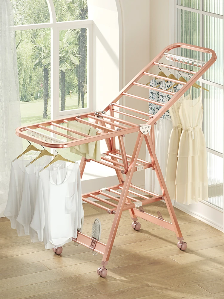 Aluminum alloy clotheshorse floor folding indoor clotheshorse rod home clothes hanger balcony outdoor rack bask in the quilt