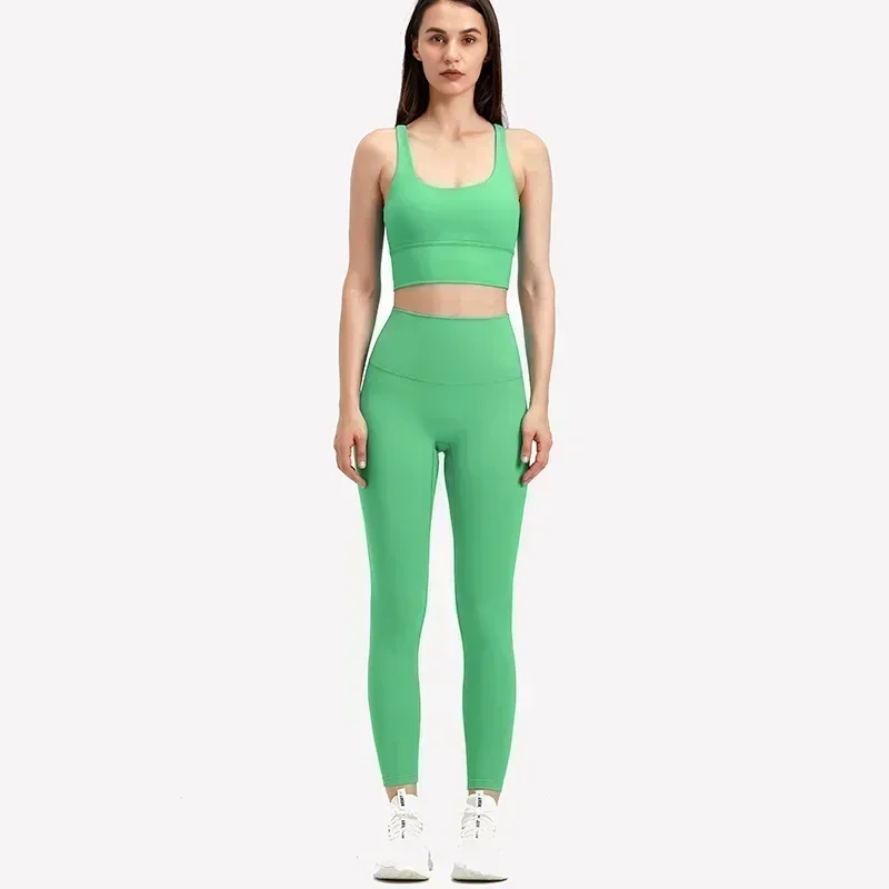 Lemon Workout Clothes for Women 2 Piece Gym Sets Brushed Naked Feel High Waist Yoga Leggings 4 Way Stretch Fabric Sports Bra