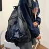Fashion Large Capacity Denim Star Backpack Y2K All Match Double Shoulder Bag Unisex Star Pattern School Backpack Outdoor