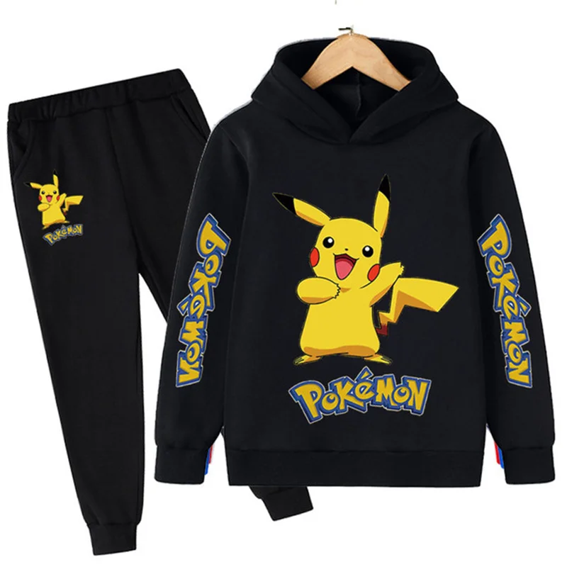 2022Conjunto de roupas pikachu unissex de manga longa, roupas para crianças do anime pokémon-kid com capuz e pikachu para outono baby clothing sets girl Clothing Sets