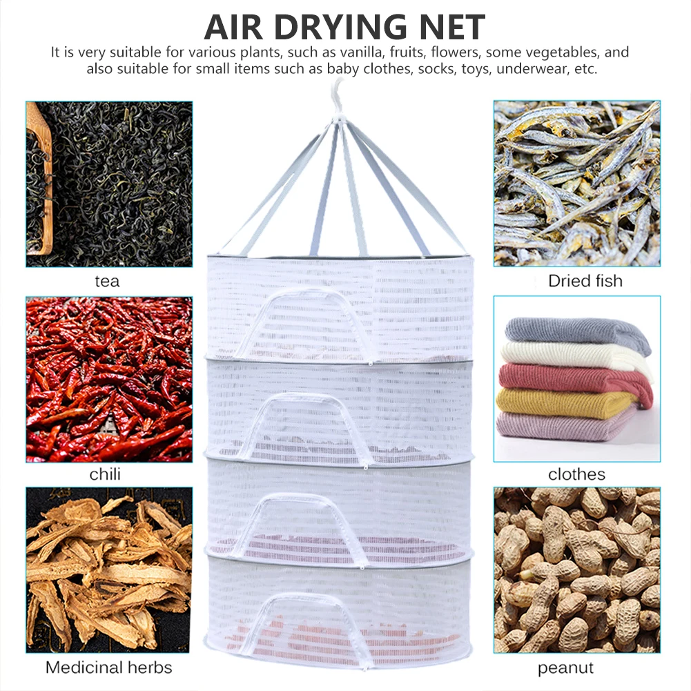 Four Layer Hanging Basket Net for Drying Fish and Vegetables with Zipper Windproof Hook for Indoor and Outdoor Use 2